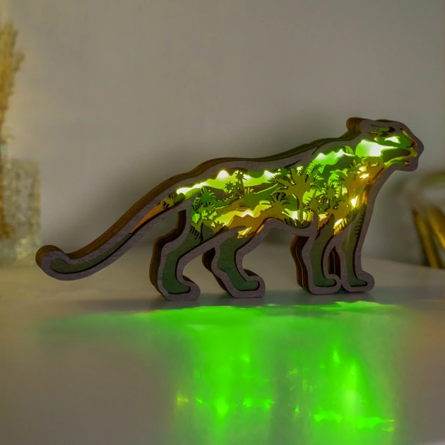 Jaguar Wooden Carving Light, Suitable For Bedroom, Bedside, Desk, Exquisite Night Light