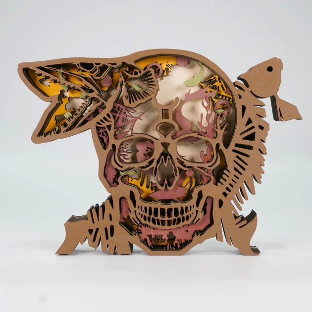 Pisces Skull 3D Wooden Carving,Suitable for Home Decoration,Holiday Gift,Art Night Light