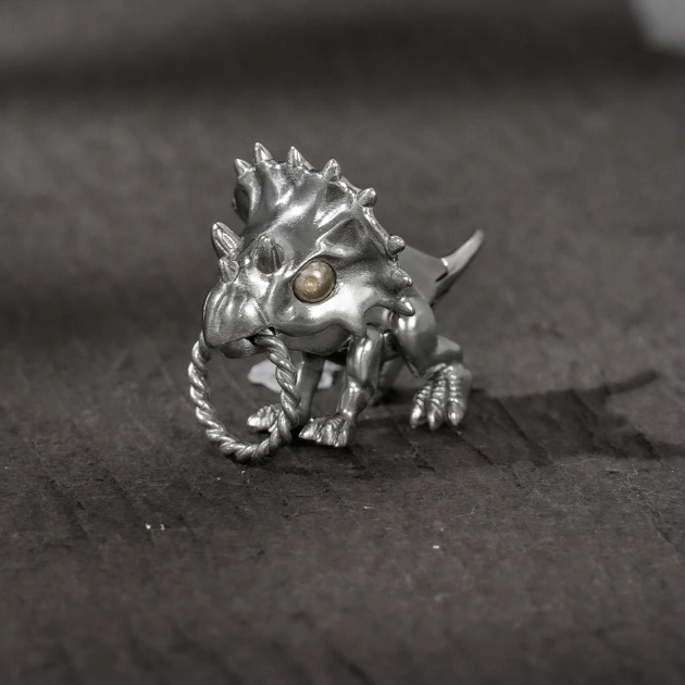 S925 Silver Artistic Triceratops Dino Retro Pendant with Moveable Limbs and Biteable Mouth