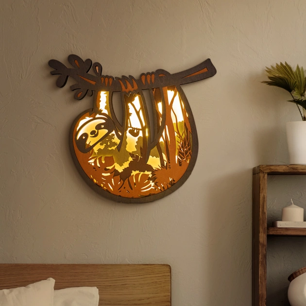 Sloths Wooden Carving Light, Suitable For Bedroom, Bedside, Desk, Exquisite Night Light
