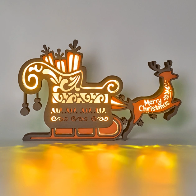 Elk Pulling Gifts 3D Wooden Carving Light, Music Box, Holiday Gift, APP and Remote Control
