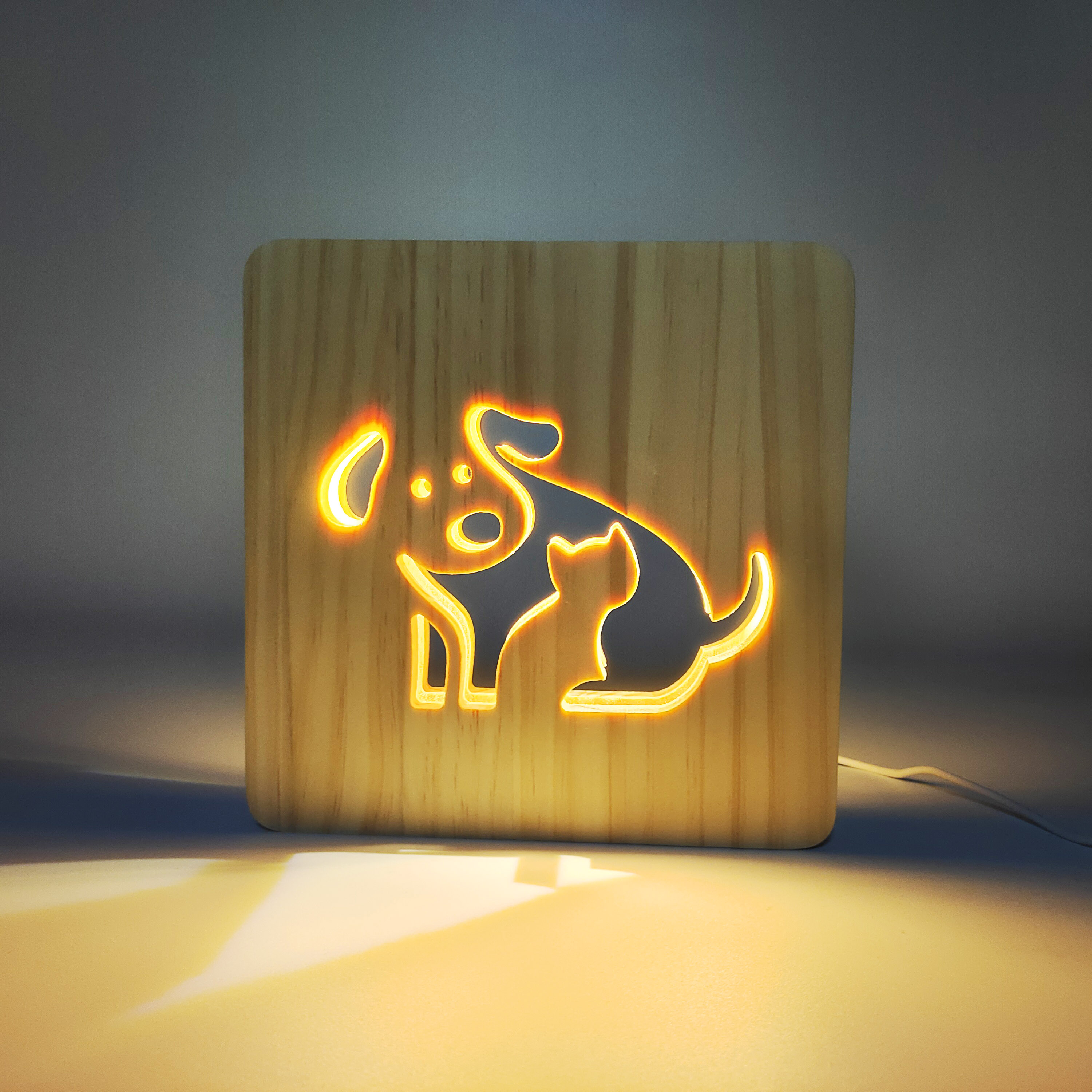 Happy Dog Wood Frame Night Light