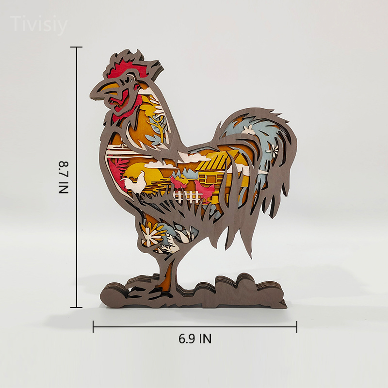 Rooster 3D Wooden Carving,Suitable for Home Decoration,Holiday Gift,Art Night Light