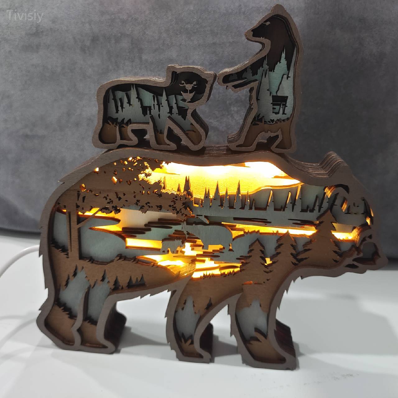 HOT SALE🔥-Grizzly bears Wooden Carving Light, Suitable For Bedroom, Bedside, Desk, Exquisite Night