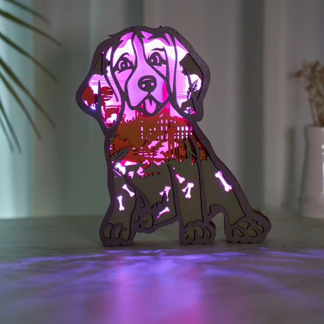 Beagles Wooden Animal Statues, for Home Desktop Decor Room Wall Decor, LED Night Light