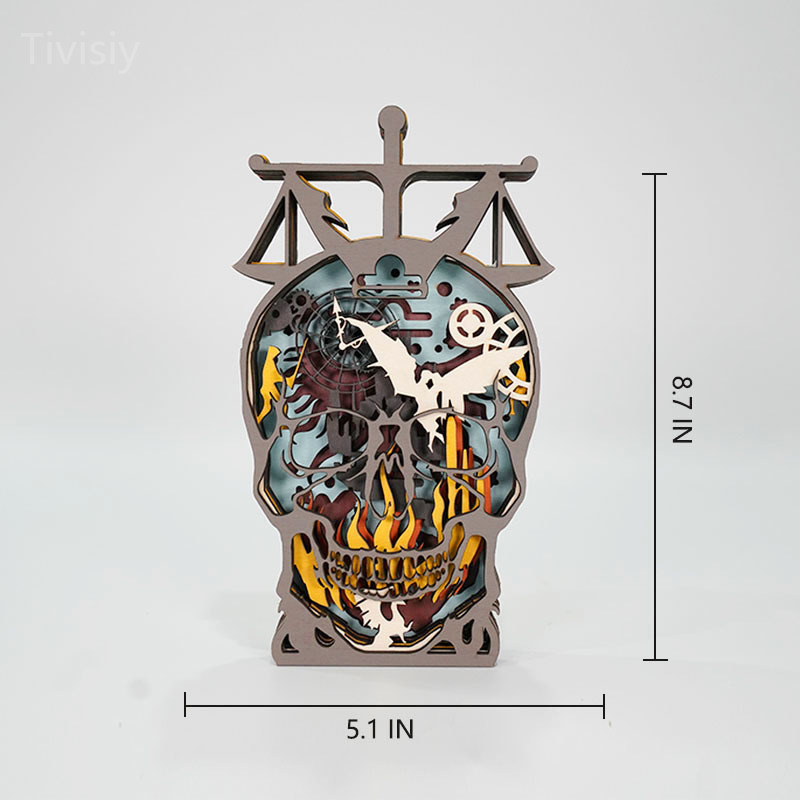 Libra Wooden Night Light,Skull Artwork,Must Have For Astrology Lovers, Exclusive Design