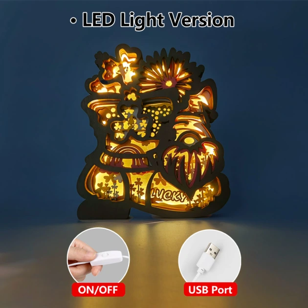 Clover Dwarf Elf , 3D Wooden Carving, Suitable for Home Decoration, Holiday Gift, Art Night Light