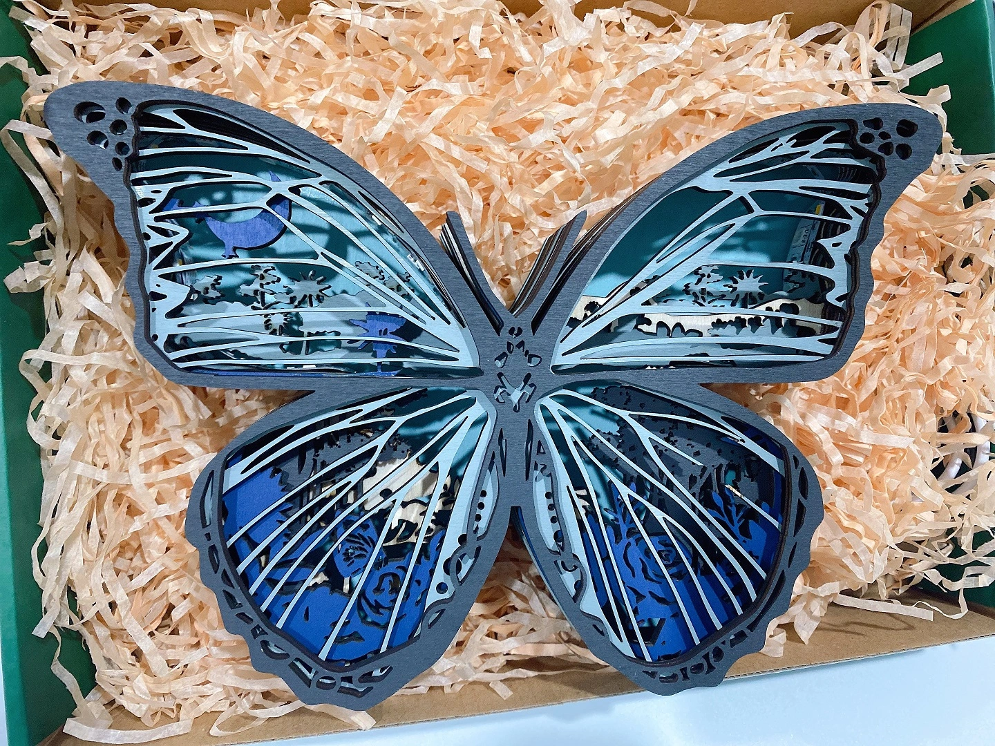 Blue Morpho 3D Wooden Carving,Suitable for Home Decoration,Holiday Gift,Art Night Light