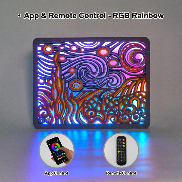 Starry sky Wood Carving Light with APP Control and Remote Control
