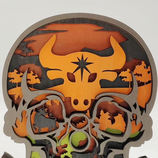 Taurus Skull 3D Wooden Carving,Suitable for Home Decoration,Holiday Gift,Art Night Light