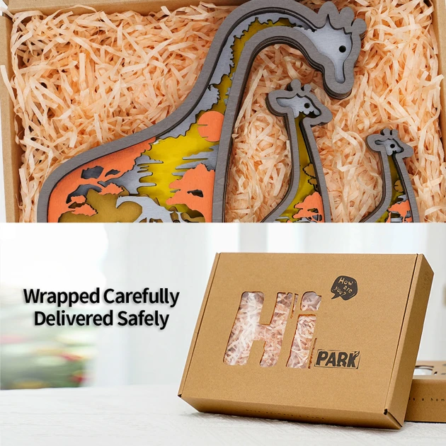 The Giraffe Family LED Wooden Night With Voice Control and Remote Control