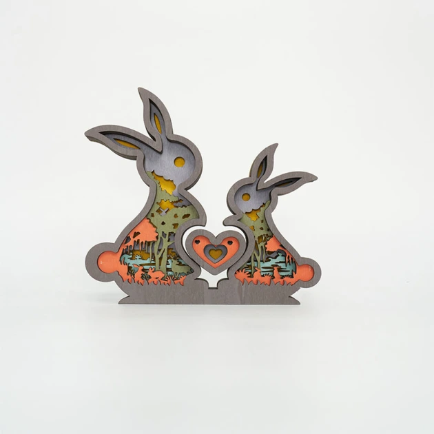 Rabbit Dad&Son Love LED Wooden Night Light Gift for Father's Day Home Desktop Decor