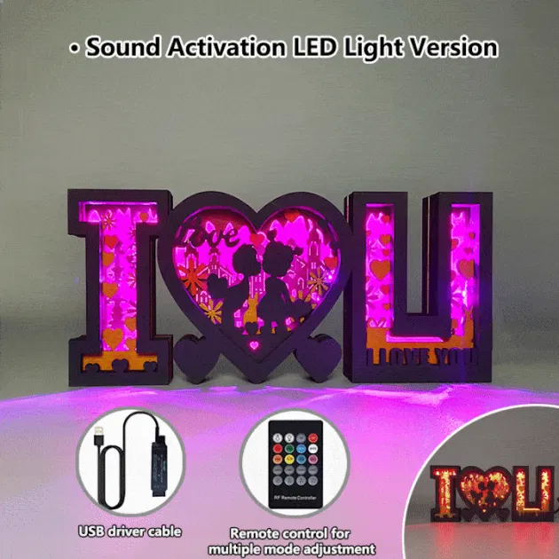 17.7 Inch IOU Wood Romantic Statue Lamp with Voice Control and Remote Control