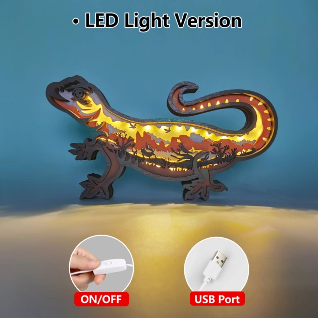 CalWild×Hipark Blunt-nosed Leopard Lizard LED Wooden Night Light With Voice Control and Remote Contr