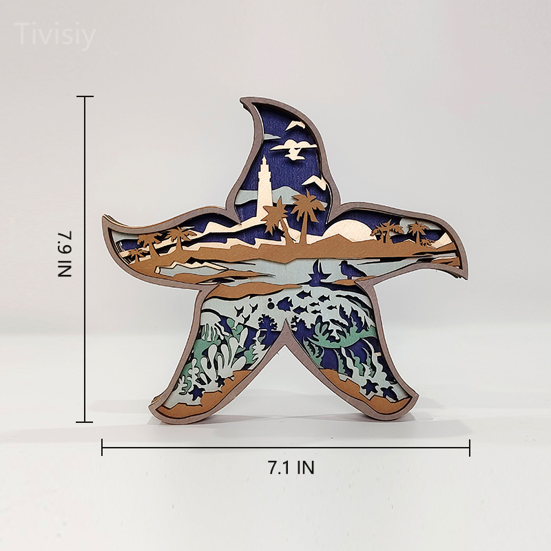 Starfish 3D Wooden Carving,Suitable for Home Decoration,Holiday Gift,Art Night Light