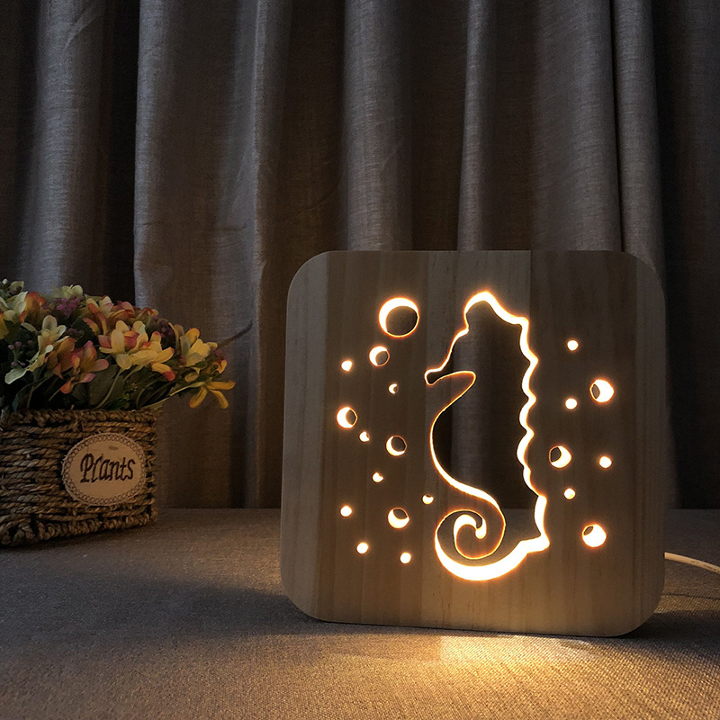 Seahorse Wood Frame Night Light