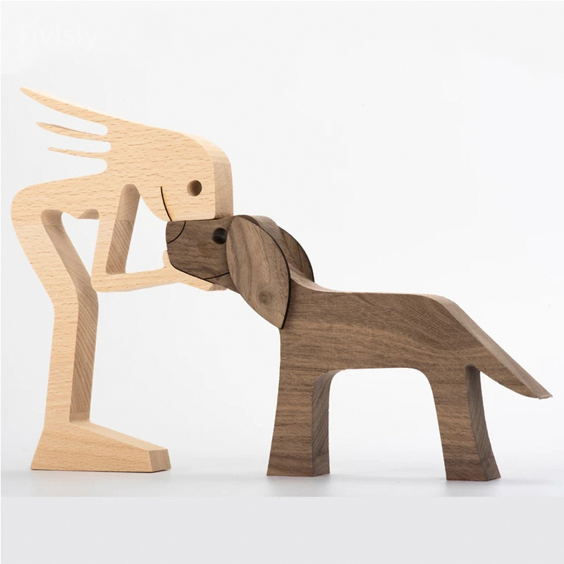 Girl & Dog Wooden Carving Crafts