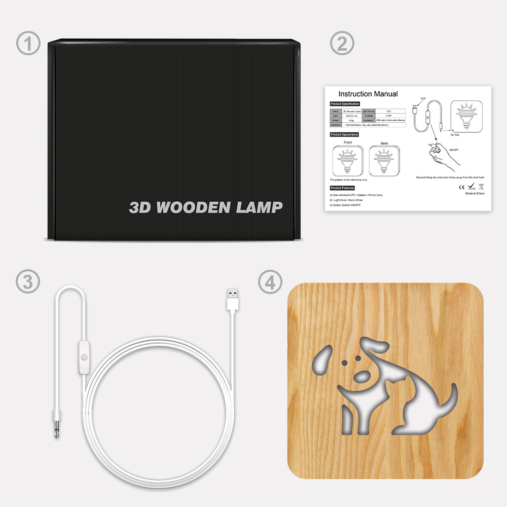 Happy Dog Wood Frame Night Light