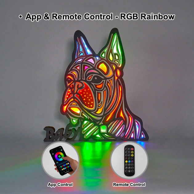 Baby Bulldog Wooden Night Light with APP Control and Remote Control