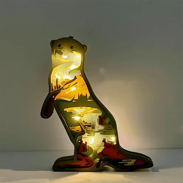 Otter Wood Animal Statue Lamp with Voice Control and Remote Control
