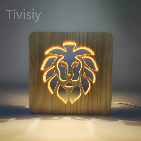 Lion Wooden Frame Night Light