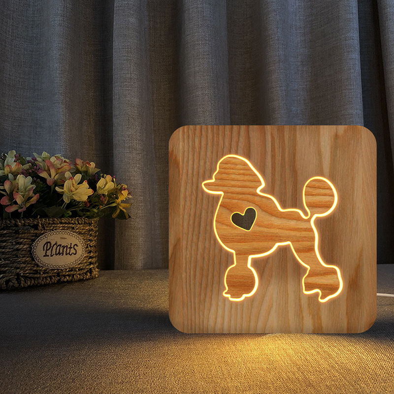 Poodle Wood Frame Night Light