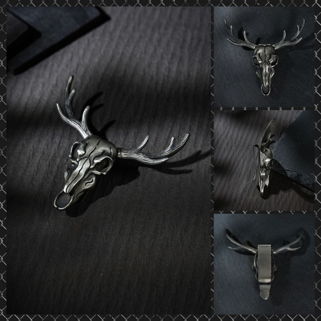 Alloy Retro Buck Head Knife Pendant, Buck Head Necklace with Concealed Blade