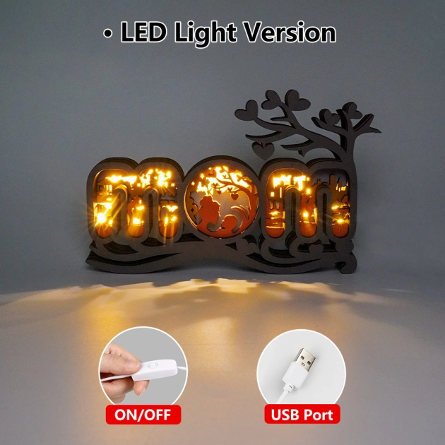 Mom Figure LED Wooden Night Light with Voice Control and Remote Control
