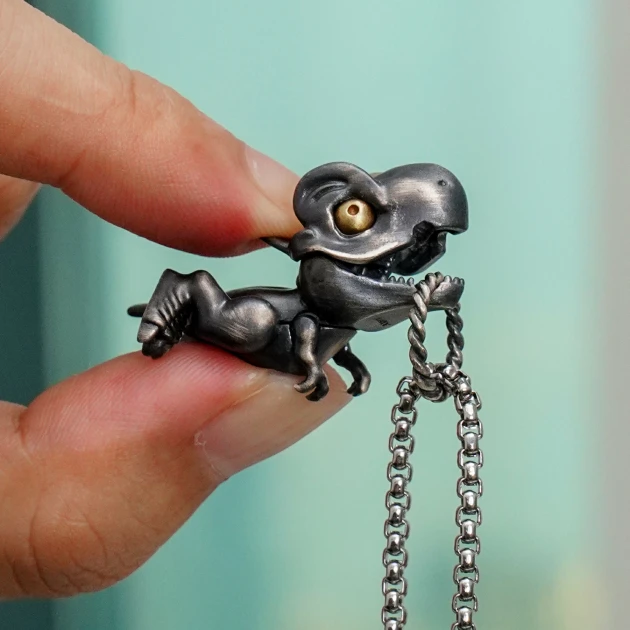 Artistic Velociraptor Dino Retro Pendant with Moveable Limbs and Biteable Mouth
