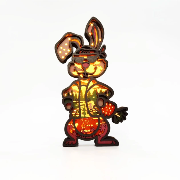 Long-Tailed Rabbit 3D Wooden Carving,Suitable for Home Decoration,Holiday Gift,Art Night L