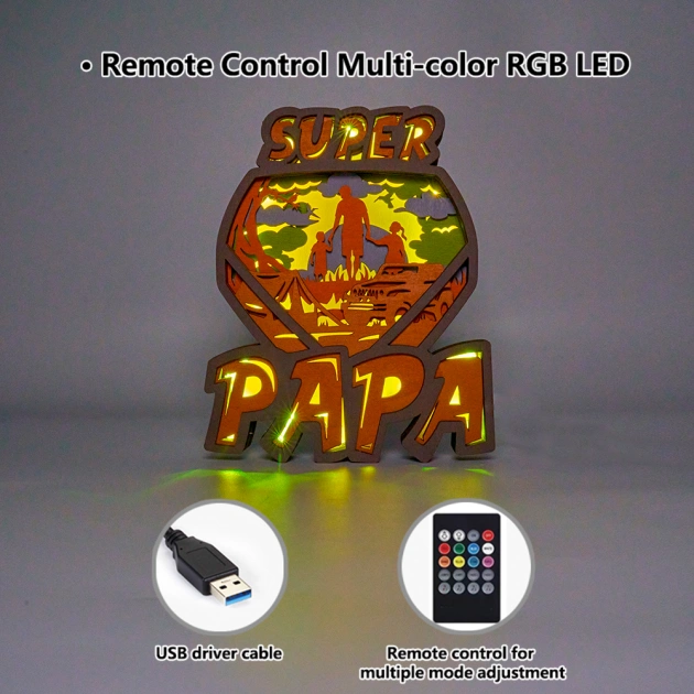 Super PAPA LED Wooden Night Light, Gift for Father's Day, Home Desktop Decor Room Wall Decor