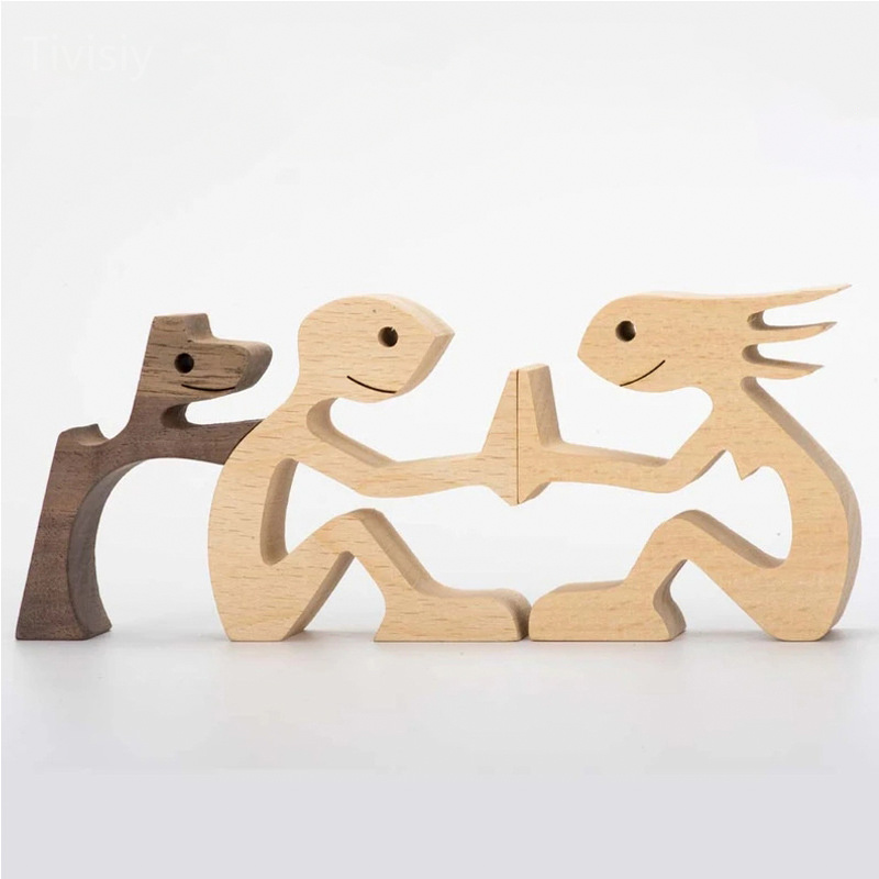 Family & Dog Wooden Carving Crafts