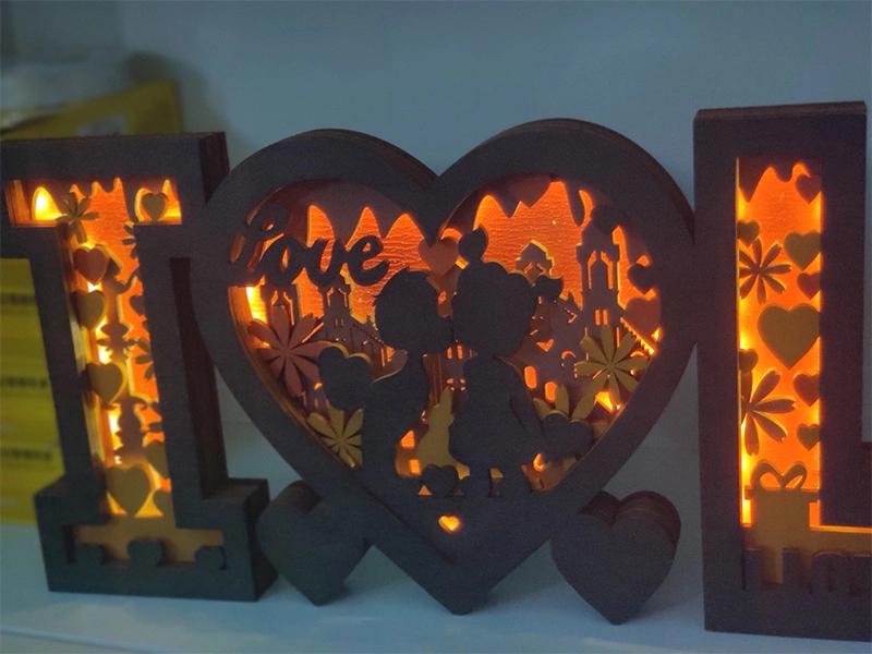 Valentine's Day 3D Wooden Carving Night Light