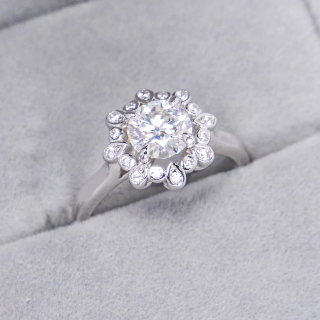 1 Carat Starry Night Moissanite Ring, Platinum Plated Silver, Anniversary, Engagement Ring