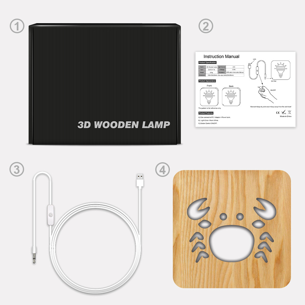 Crab Wood Frame Night Light