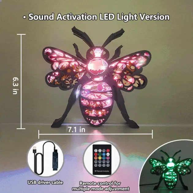 Bee 3D Wooden Carving,Suitable for Home Decoration,Holiday Gift,Art Night Light