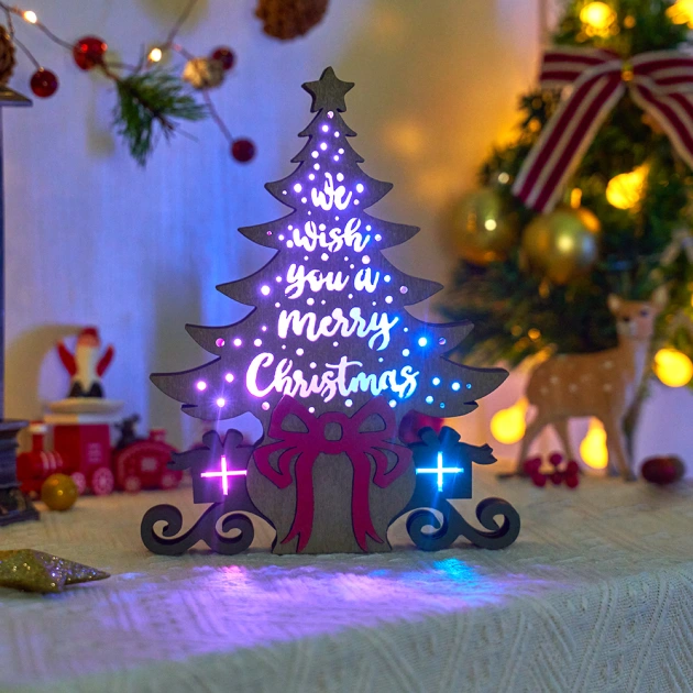Music Box-Christmas tree 3D Wooden Carving, Suitable for Home Decoration, Holiday Gift, APP and Remo