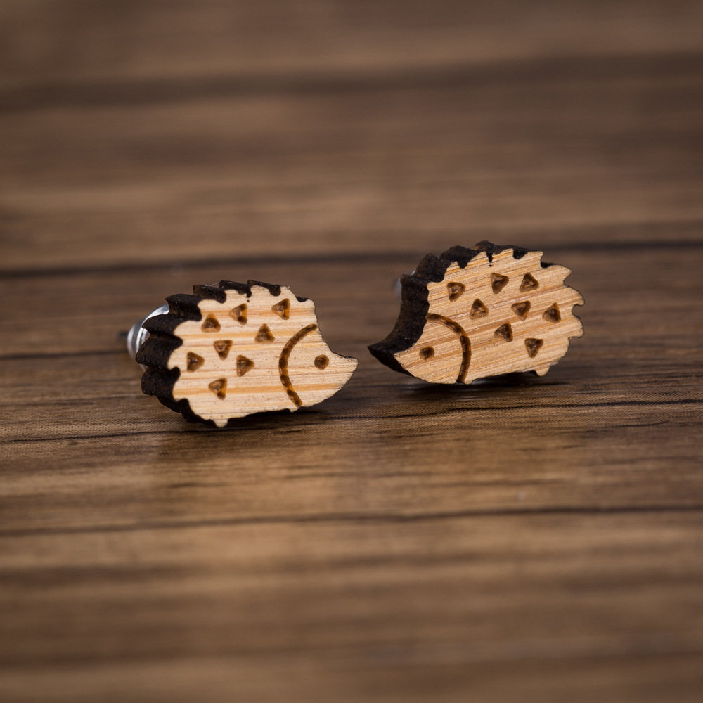 Cute Wooden Hedgehog Earrings