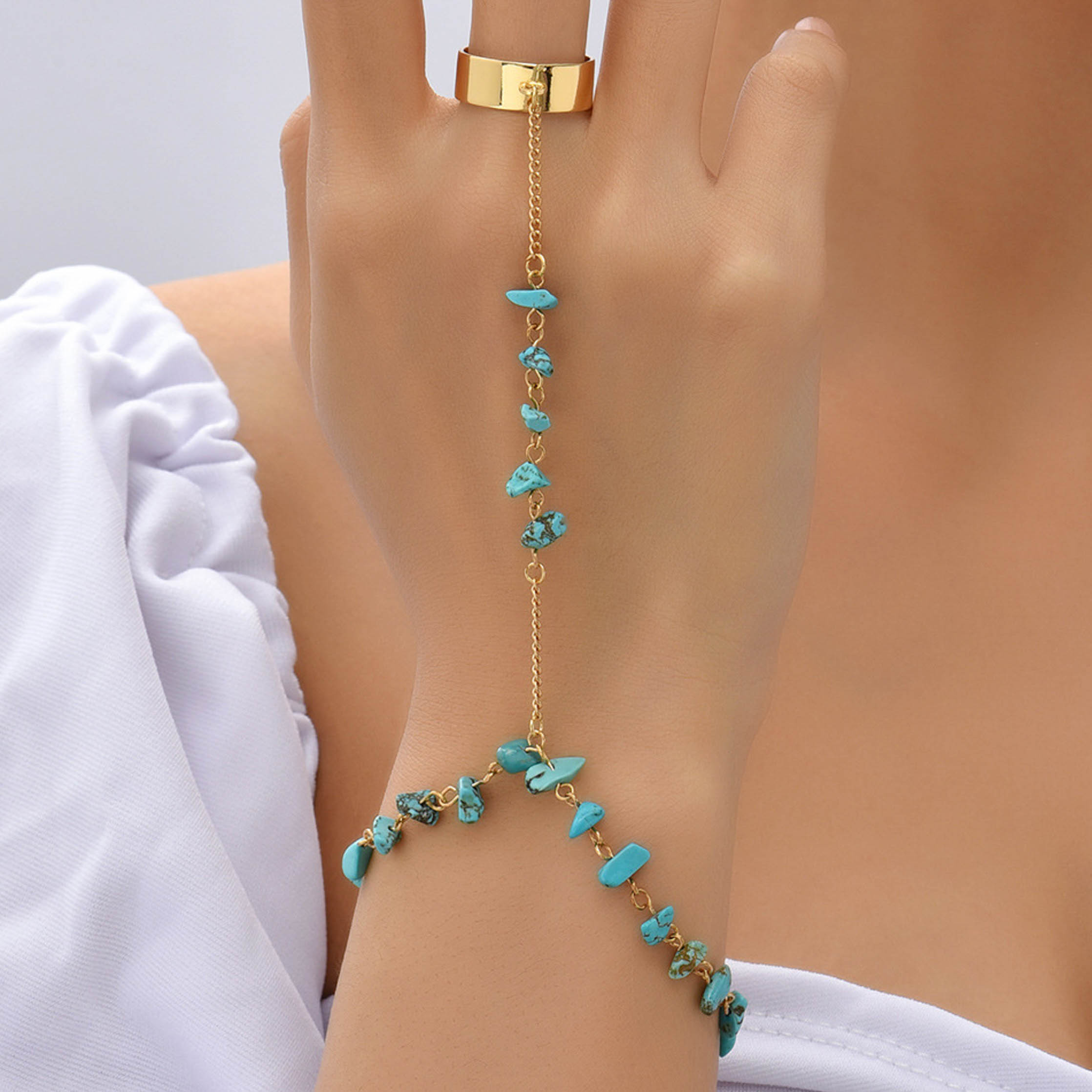 Vintage Turquoise Stone Mittens Bracelet