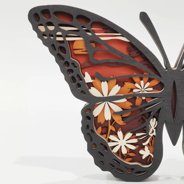 Monarch Butterfly Wooden Animal Statues with Voice Control and Remote Control