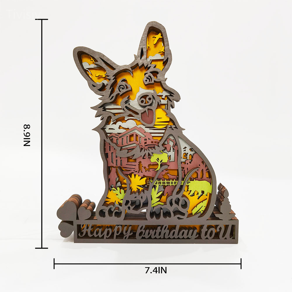 Customized Text Corgi 3D Wooden Carving Light, Suitable for Mother&Father's Day Anniversary Gift