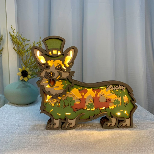 St. Patrick's Corgi 3D Wooden Ornament,Bedroom Decor,Gifts for Pet Lovers,Kids Love