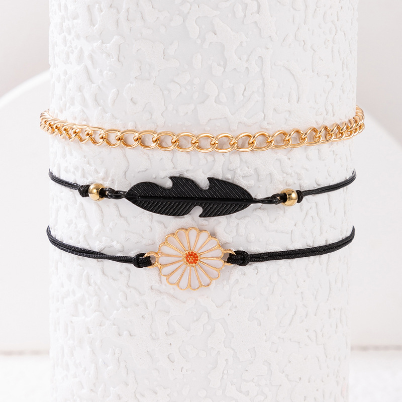 3pcs Daisy & Feather Anklets