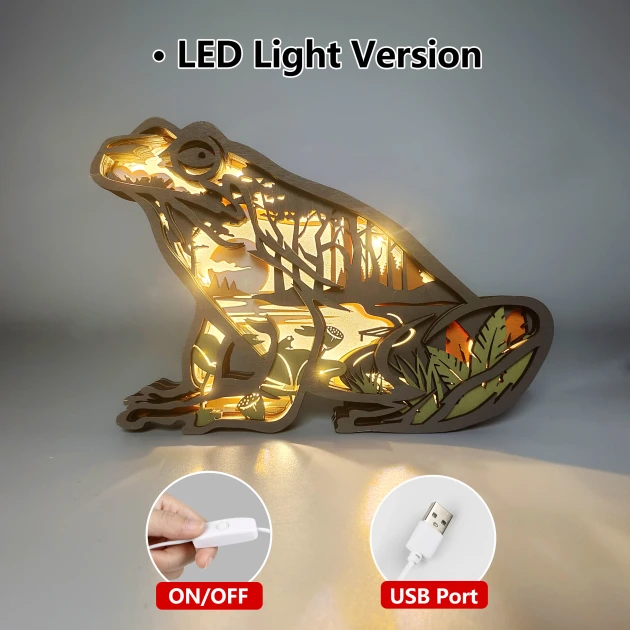 Frog Wooden Carving Light, Suitable For Bedroom, Bedside, Desk, Exquisite Night Light