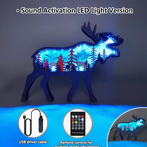 Moose 3D Wooden Carving,Suitable for Home Decoration,Holiday Gift,Art Night Light