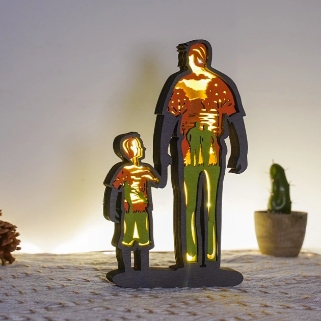 Dad & Son Back LED Wooden Night Light With Voice Control and Remote Control