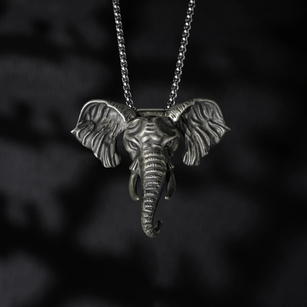 Retro Elephant Head Knife Pendant, Elephant Head Necklace with Concealed Blade