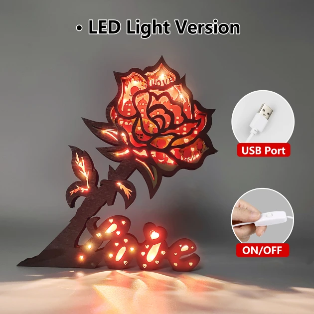 17.7 Inch Rose Wood Romantic Statue Lamp with Voice Control and Remote Control