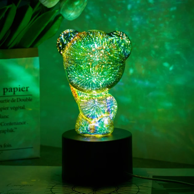 Artistic Fireworks Glass Lamp with 3D Bear