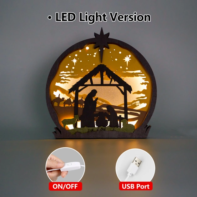 Nativity Scene 3D Wooden Carving,Suitable for Home Decoration,Holiday Gift,Art Night Light